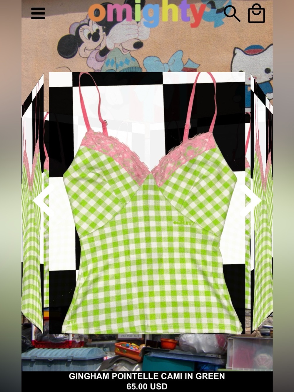 NWT OMIGHTY GINGHAM POINTELLE CAMI IN GREEN XS